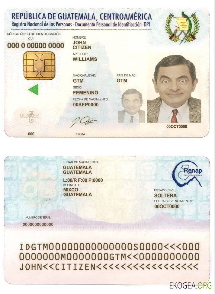 Carte d'identité du Guatemala template Carte d'identité du Guatemala template